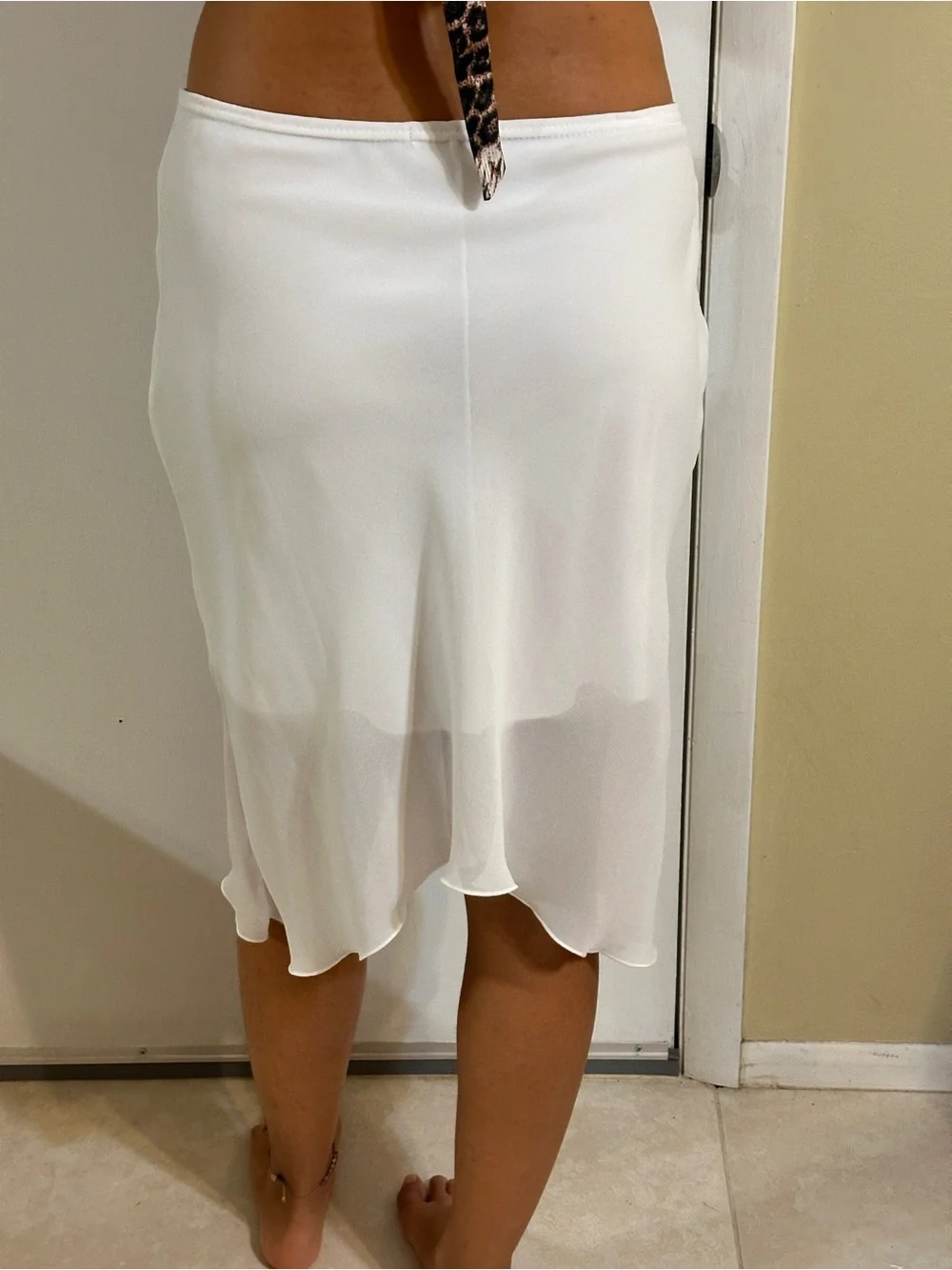 ⁠Vintage Best Basic White Chiffon Asymmetric Midi Skirt Y2K Layered Hem Size 40